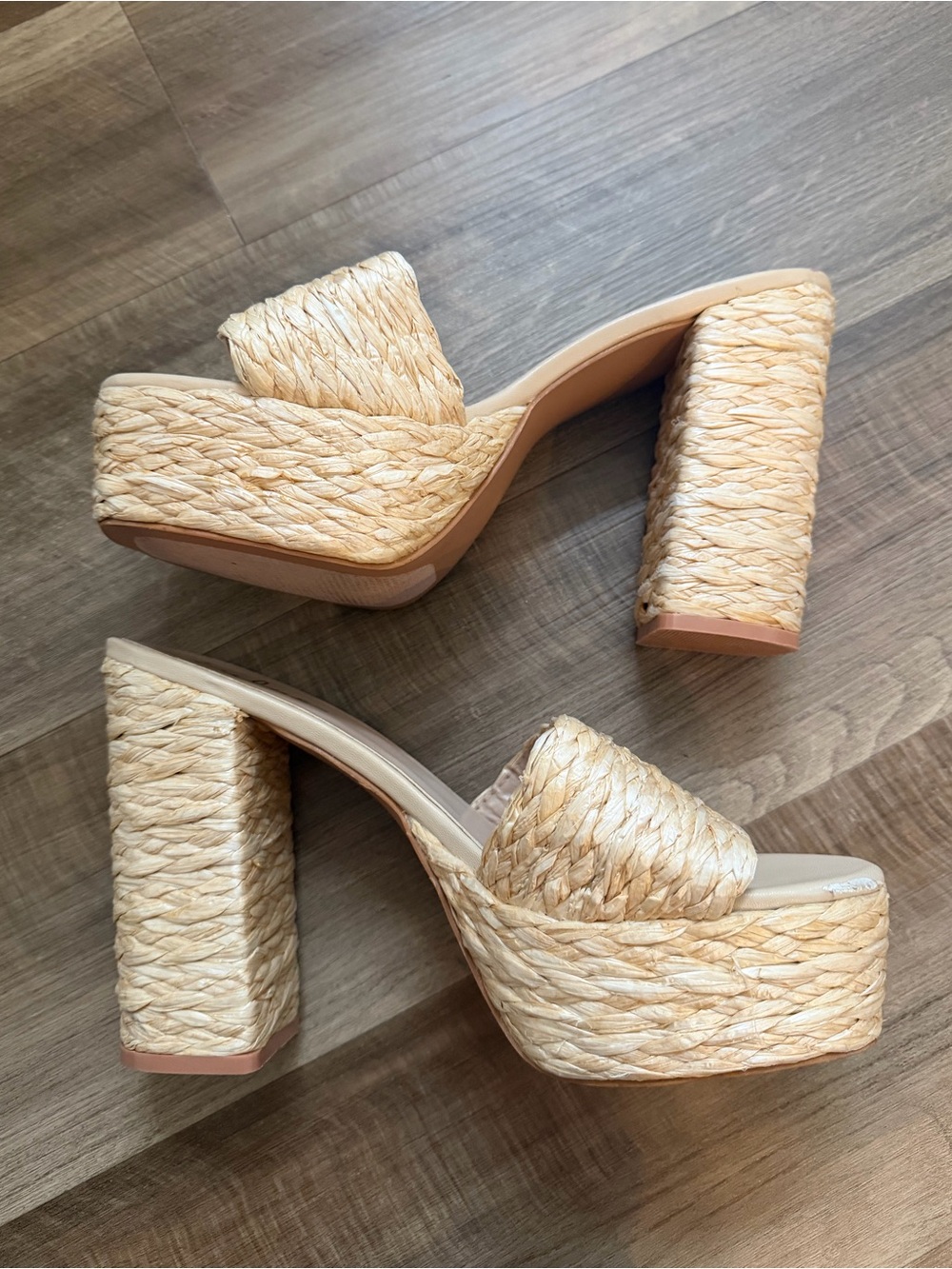 Lulus Natural Raffia Platform Heels - Size 10